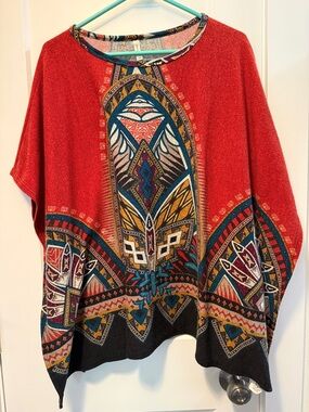 Tyche Women's Red Multicolor Bohemian Caftan Type Pullover size M